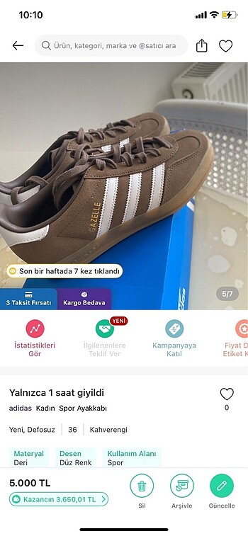 36 Beden kahverengi Renk Yalnızca 1 saat kullanıldı