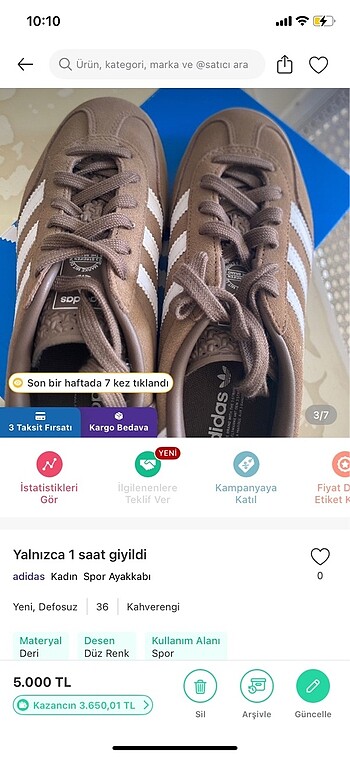 36 Beden Yalnızca 1 saat kullanıldı