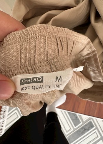 m Beden Bej Rahat Kesim Keten Kumaş Kadın Pantolon