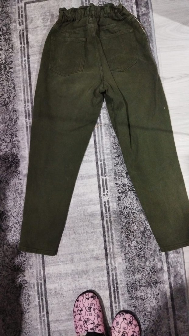 Salaş Kesim Kemerli Haki Kumaş Pantolon - Görsel 2