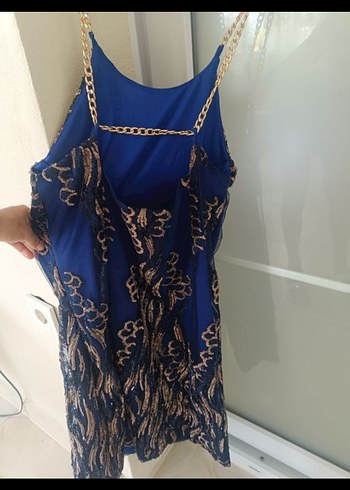 Bohem Lacivert Uzun Askılı Elbise - Görsel 2