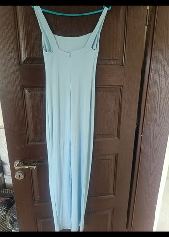 Mavi Uzun Drapeli Straplez Elbise - Görsel 2