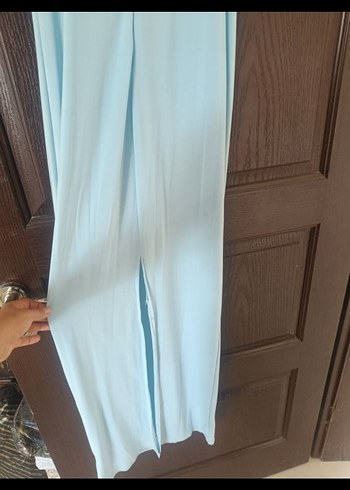 Mavi Uzun Drapeli Straplez Elbise - Görsel 3