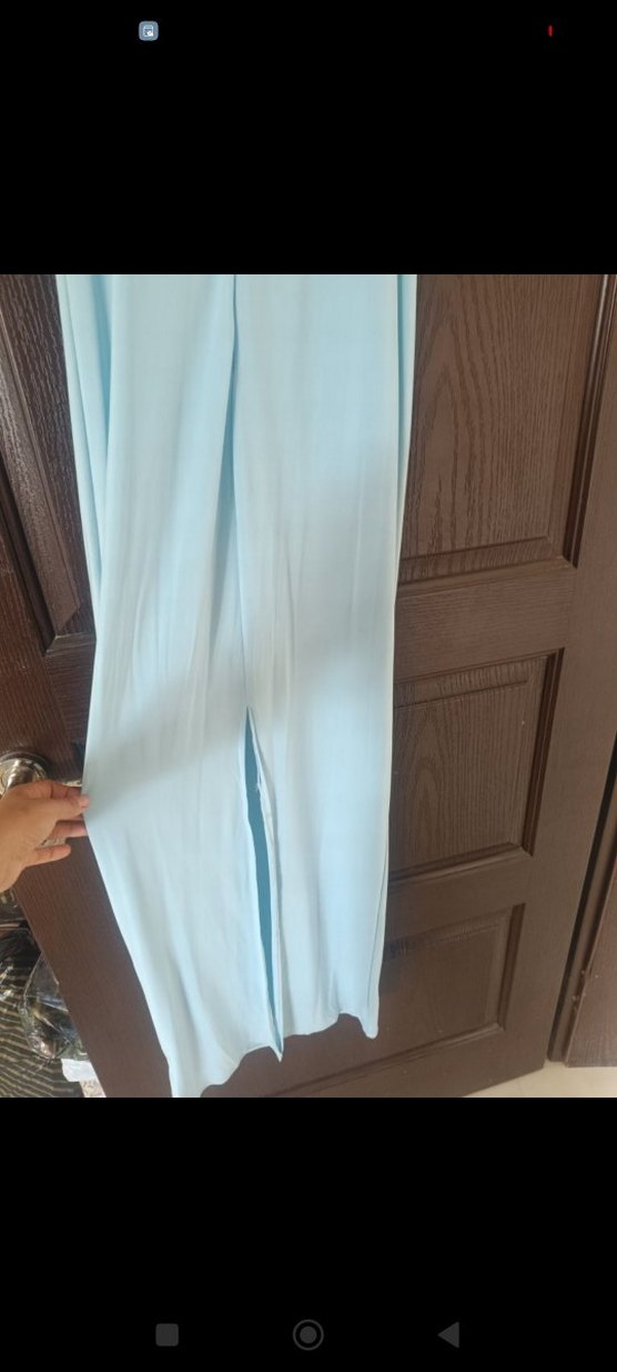 Mavi Uzun Drapeli Straplez Elbise - Görsel 3