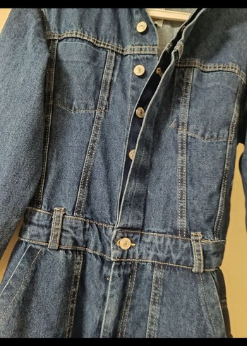 Kadın Lacivert Uzun Denim Tulum - Görsel 2