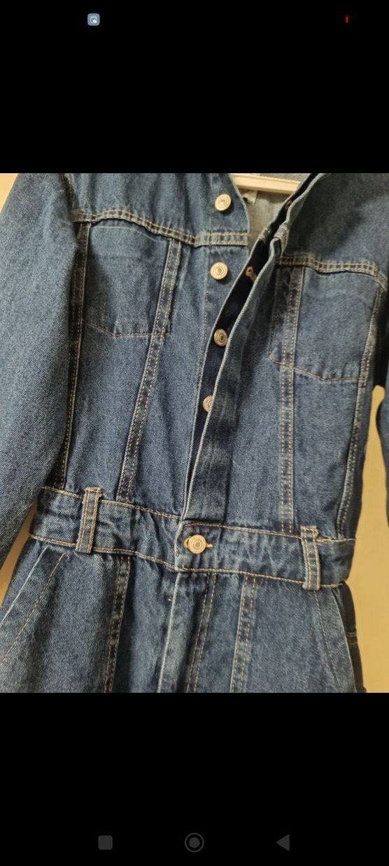 Kadın Lacivert Uzun Denim Tulum - Görsel 2