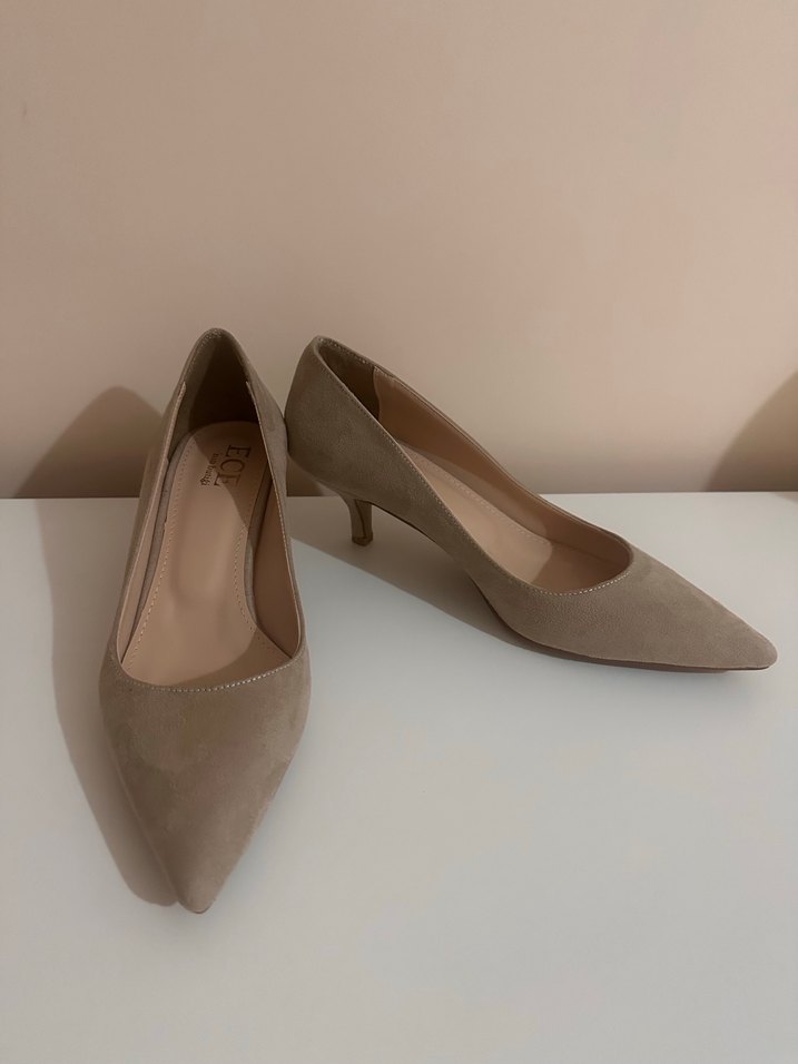 Bej Süet Topuklu Stiletto Kadın Ayakkabı - Görsel 2