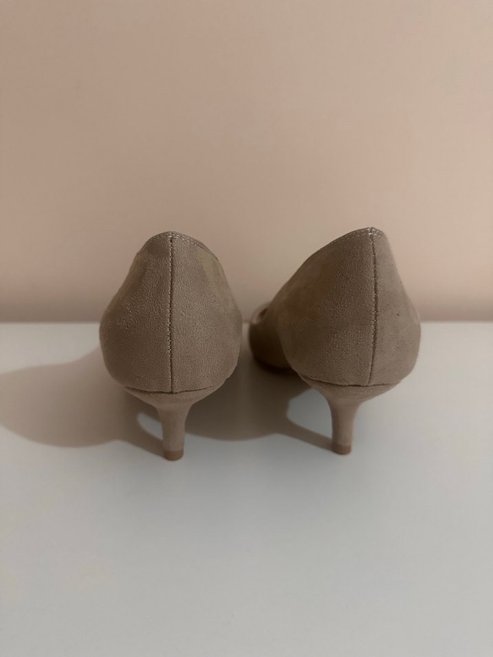 Bej Süet Topuklu Stiletto Kadın Ayakkabı - Görsel 3