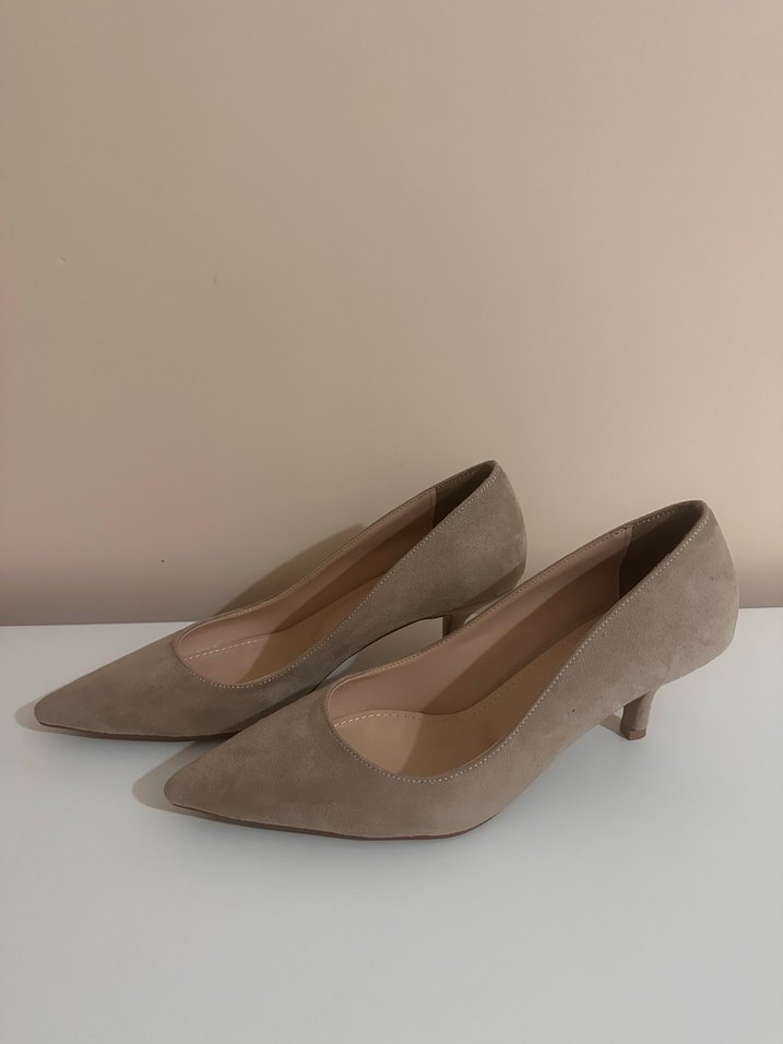 Bej Süet Topuklu Stiletto Kadın Ayakkabı - Görsel 4