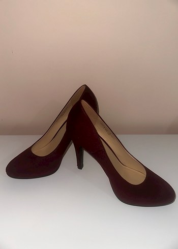 Bordo Süet Platform Topuklu Stiletto - Görsel 3