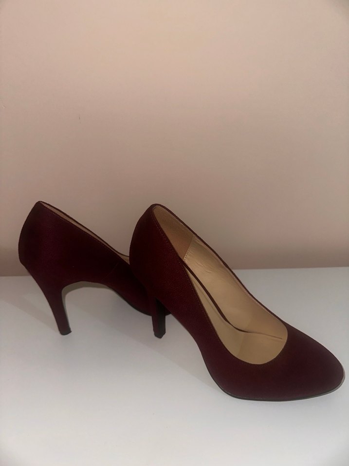 Bordo Süet Platform Topuklu Stiletto - Görsel 4
