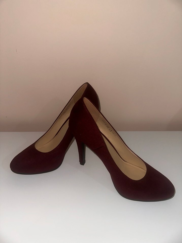Bordo Süet Platform Topuklu Stiletto - Görsel 3