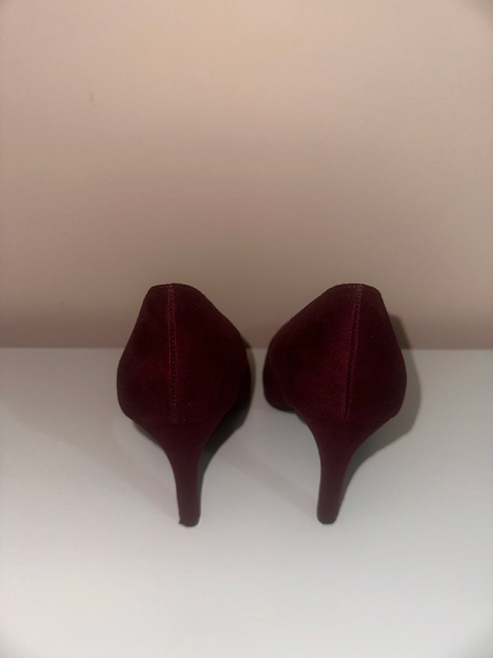 Bordo Süet Platform Topuklu Stiletto - Görsel 5