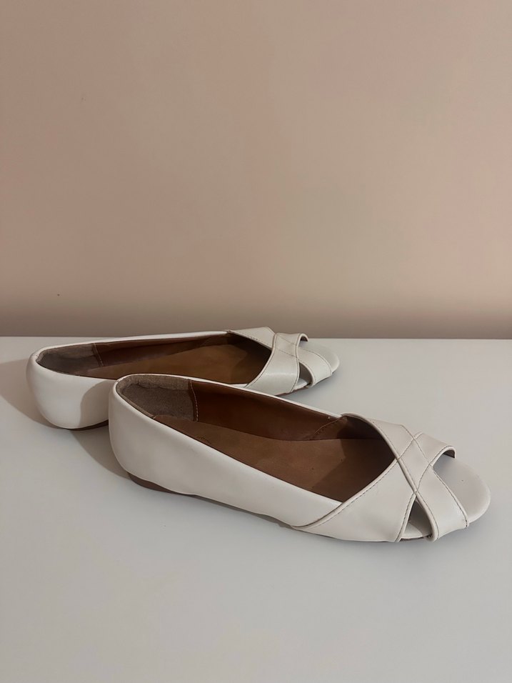 Beyaz Kadın  Düz Babet Ayakkabı - Görsel 4