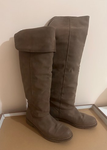 Vizon Süet Dizüstü Stiletto Topuklu Kadın Çizme - Görsel 4