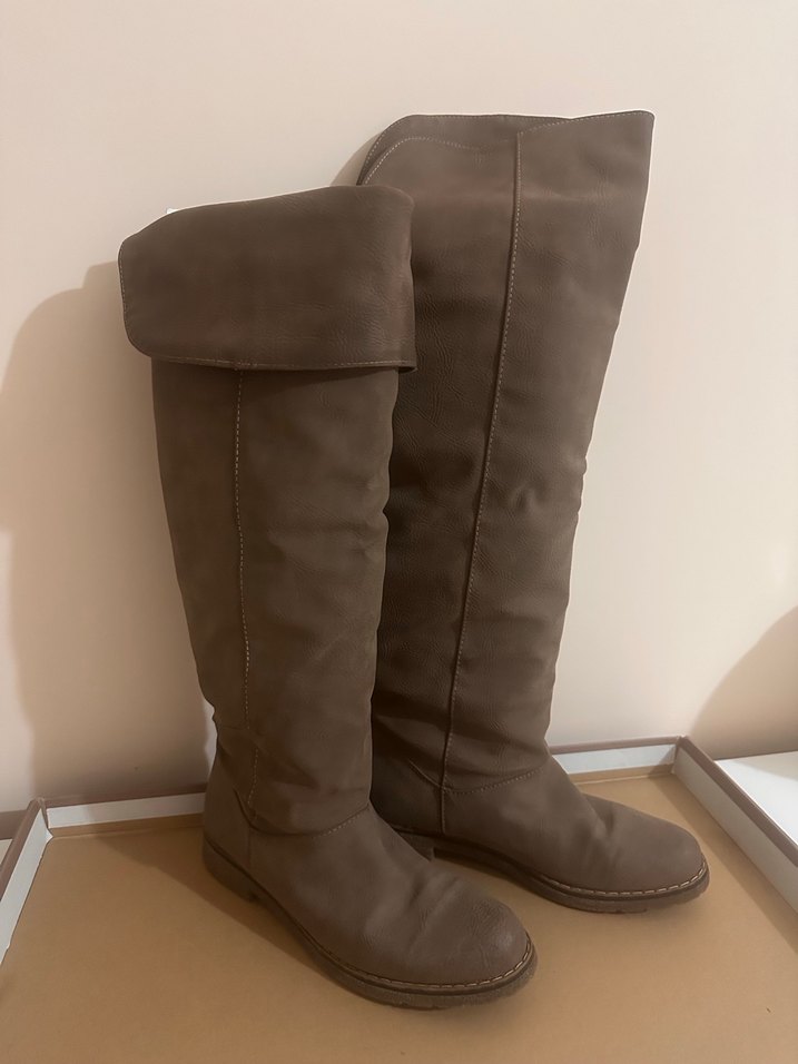 Vizon Süet Dizüstü Stiletto Topuklu Kadın Çizme - Görsel 4