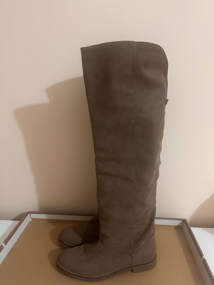 Vizon Süet Dizüstü Stiletto Topuklu Kadın Çizme - Görsel 2