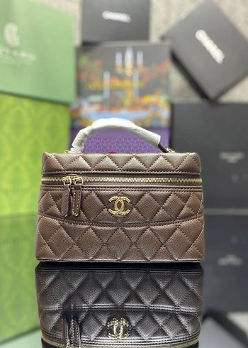 Kahverengi Deri Chanel Yılan Desenli Çanta