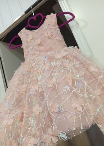 Dantel Detaylı Kız Çocuk Pudra Elbise - Görsel 3