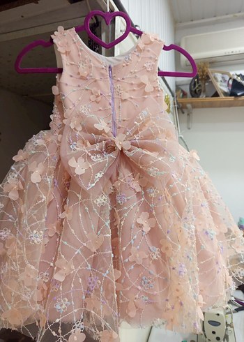 Dantel Detaylı Kız Çocuk Pudra Elbise - Görsel 2