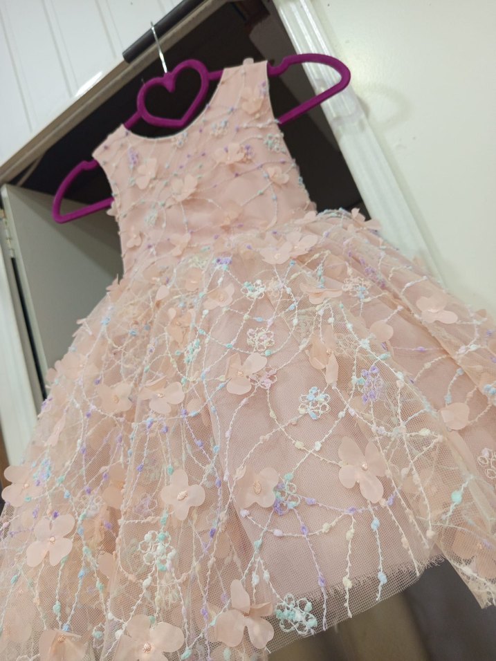 Dantel Detaylı Kız Çocuk Pudra Elbise - Görsel 3