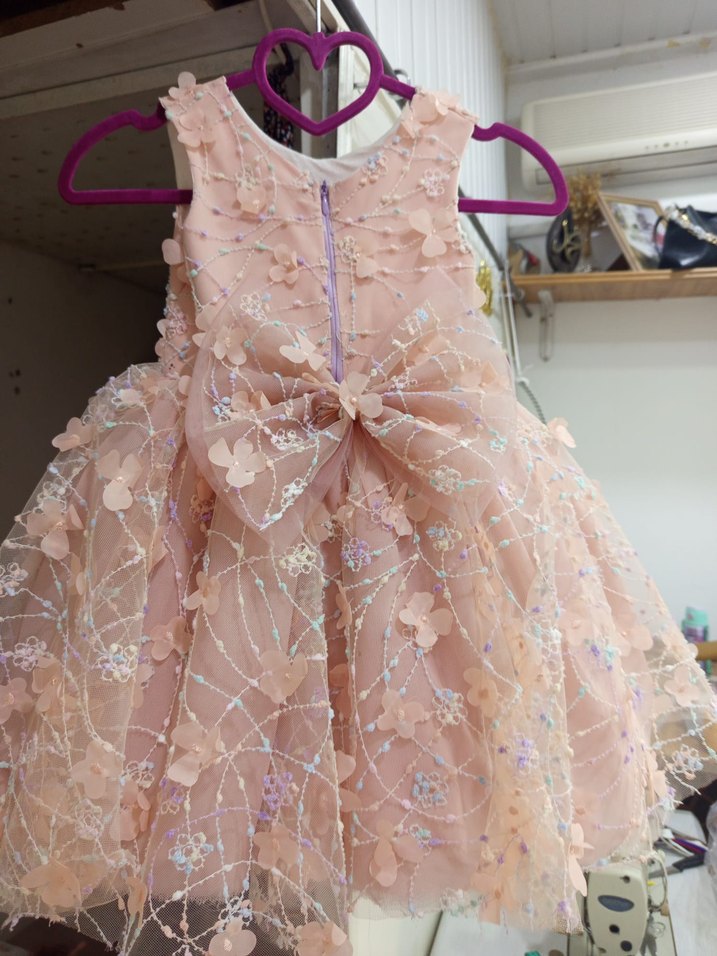 Dantel Detaylı Kız Çocuk Pudra Elbise - Görsel 2