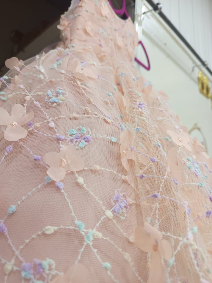 Dantel Detaylı Kız Çocuk Pudra Elbise - Görsel 4