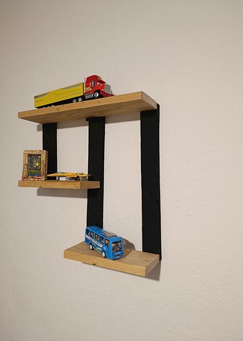 Siyah ve Ahşap Duvar Rafı - Görsel 5