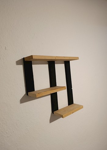 Siyah ve Ahşap Duvar Rafı - Görsel 2