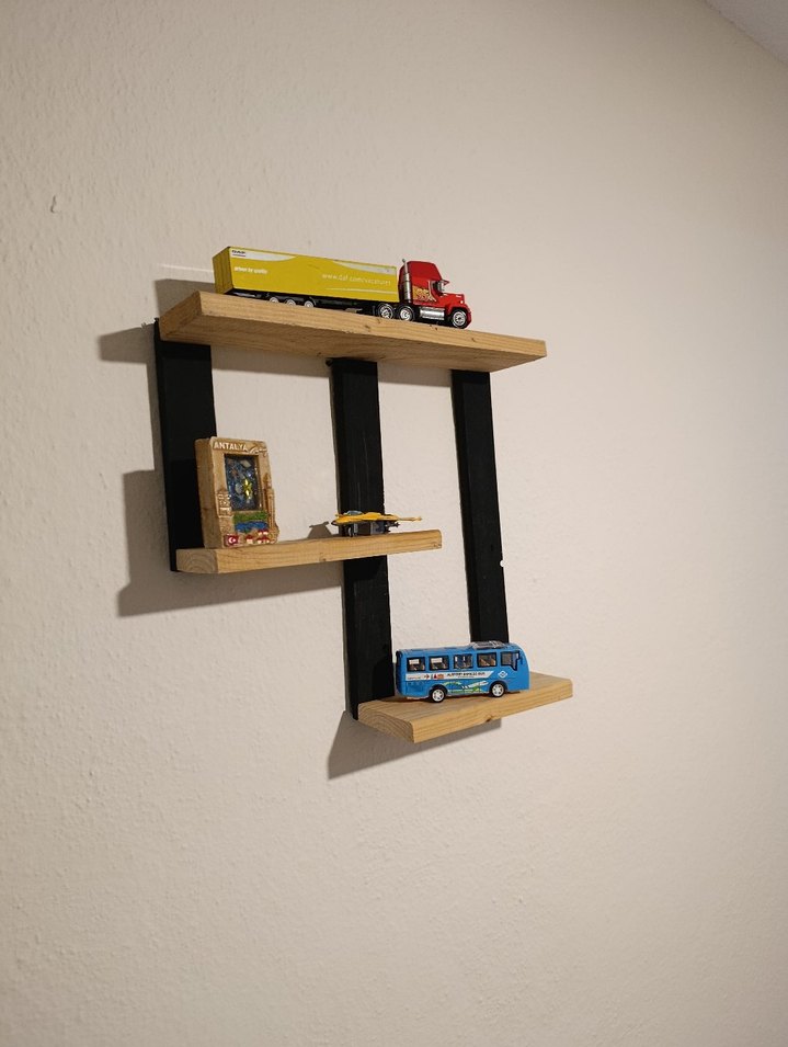 Siyah ve Ahşap Duvar Rafı - Görsel 4