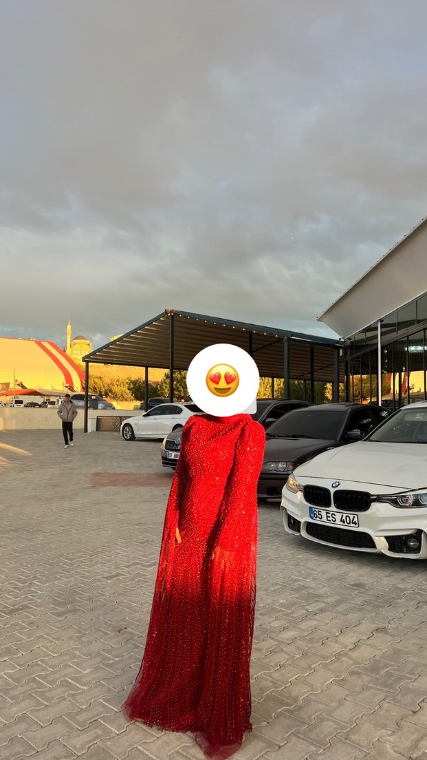 Bordo Uzun Kollu Drapeli Tesettür Abiye Elbise - Görsel 2