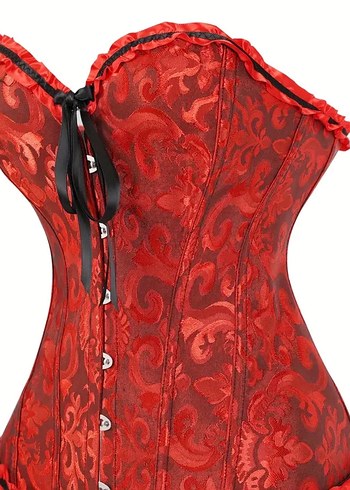 Kırmızı Dantelli Gotik Straplez Büstiyer - Görsel 4