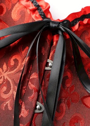 Kırmızı Dantelli Gotik Straplez Büstiyer - Görsel 3