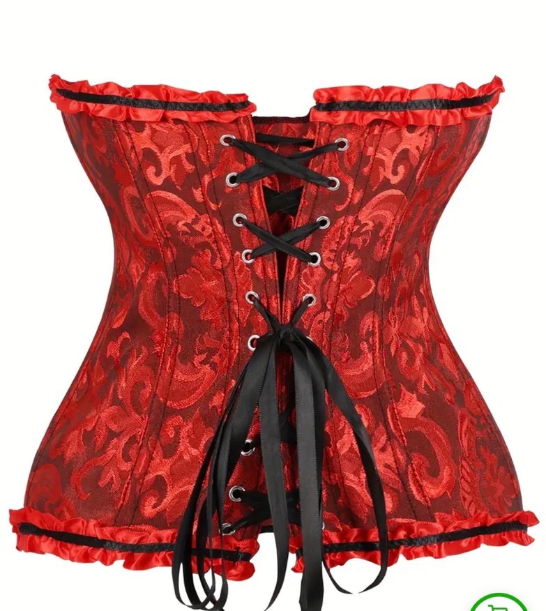 Kırmızı Dantelli Gotik Straplez Büstiyer - Görsel 2