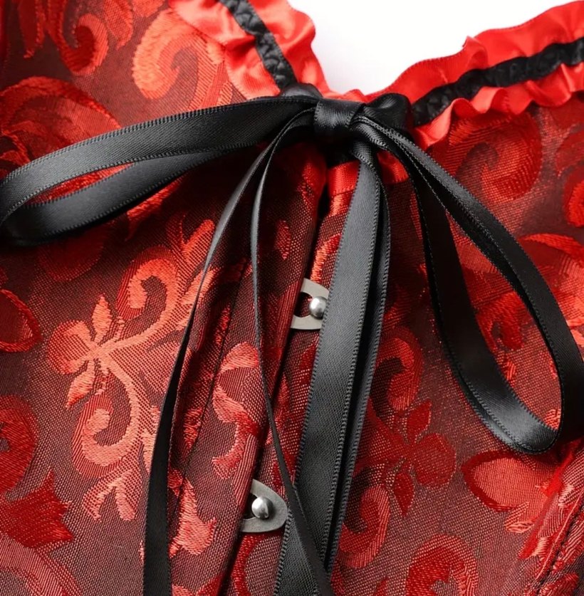 Kırmızı Dantelli Gotik Straplez Büstiyer - Görsel 3