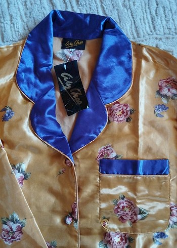l Beden mor Renk Mor Çiçek Desenli Kadın Saten Pijama Takımı