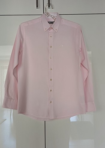 Pembe Düğmeli Uzun Kollu Erkek Gömlek