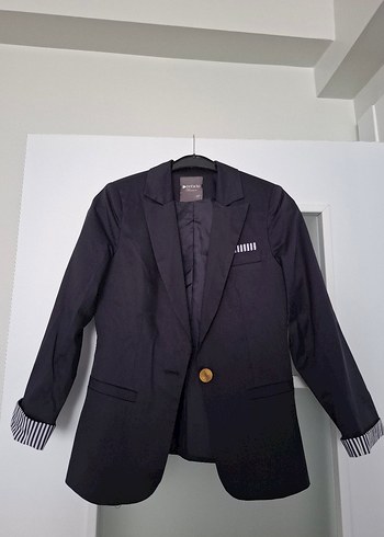 Düğmeli Siyah Kadın Denim Blazer
