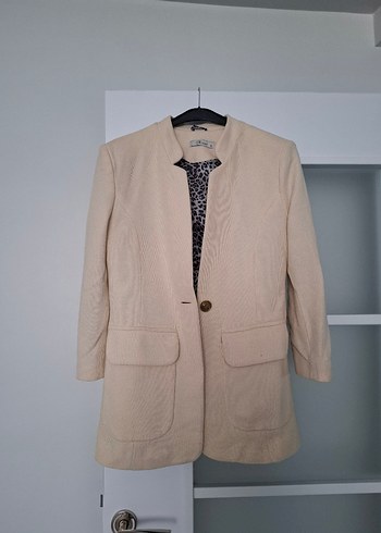 Bej Düğmeli Kadın Blazer Ceket