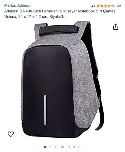Beden gri Renk Addison Laptop çantası sırt
