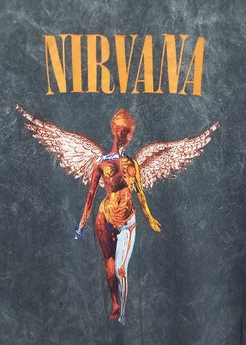unisex nirvana baskı antrasit tişört - Görsel 3