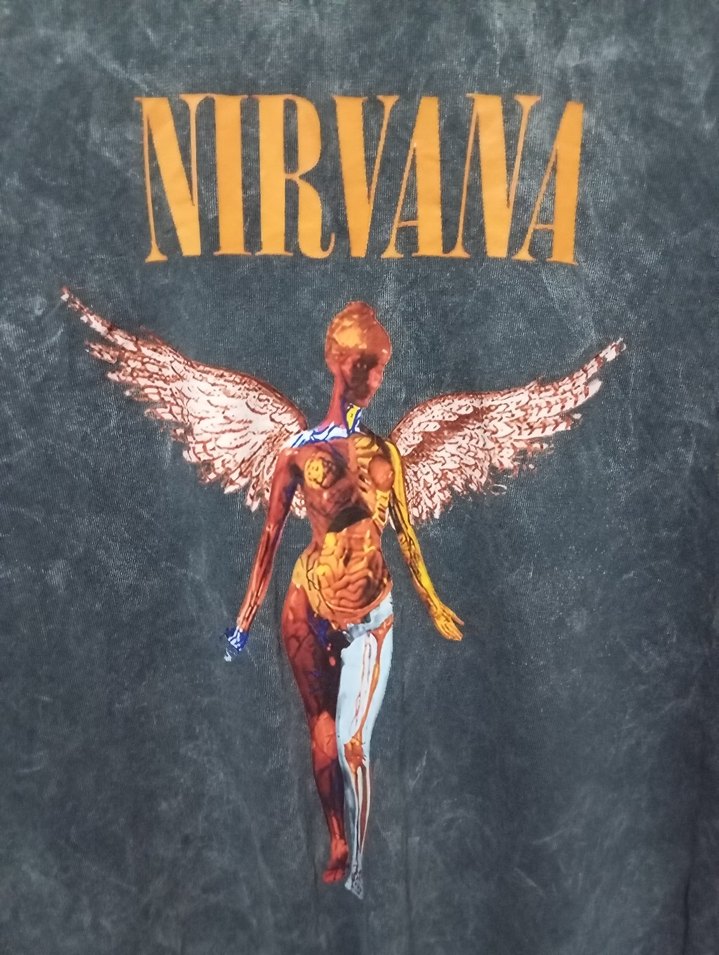 unisex nirvana baskı antrasit tişört - Görsel 3
