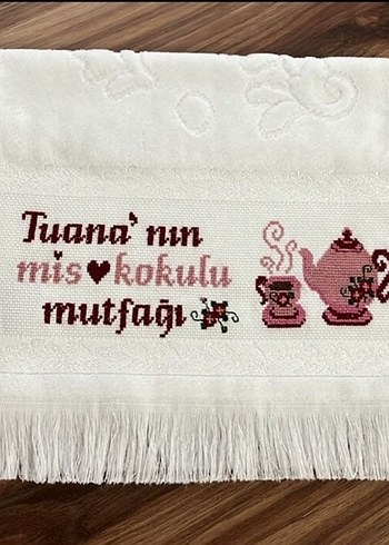 İşlemeli Beyaz Mutfak Havlusu - Görsel 2