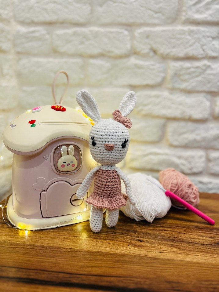 Pembe Örgü Tavşan Bebek - Görsel 2