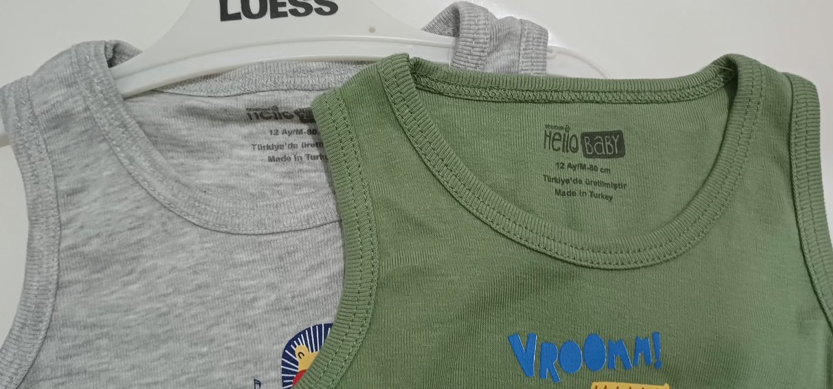 1 YAŞ Gri ve Haki Pamuklu Erkek Bebek Atlet Body (2 adet) - Görsel 5