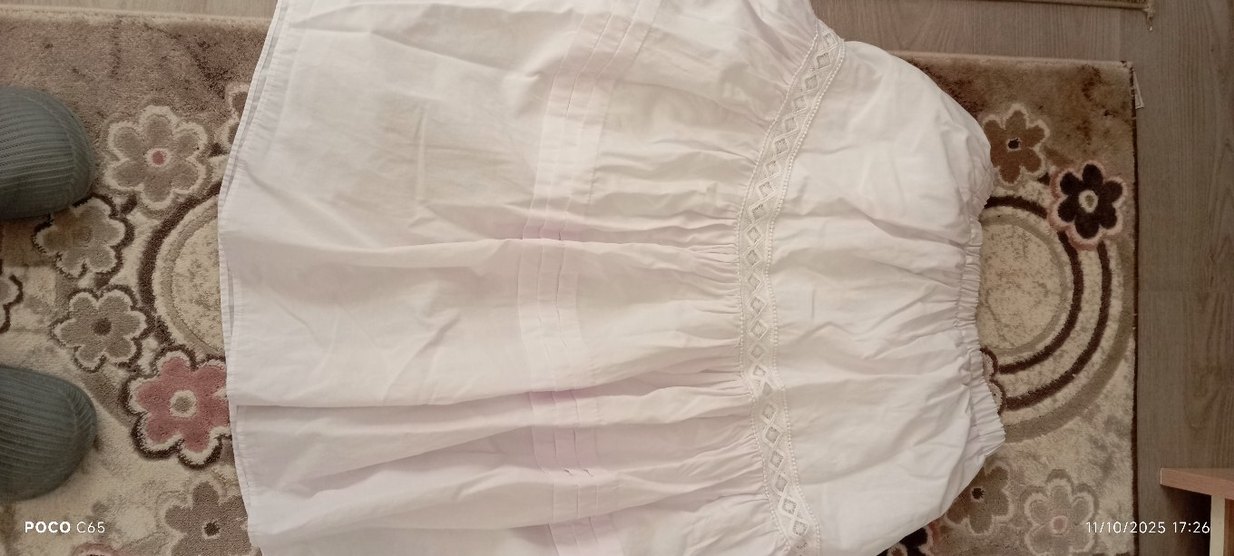 Beyaz Uzun Keten Etek Fırfır Detaylı - Görsel 2