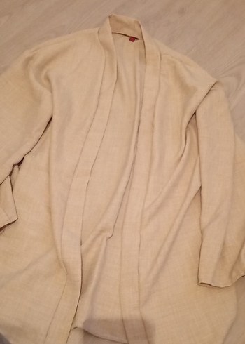 Bej Kadın Keten Midi Kimono - Görsel 2