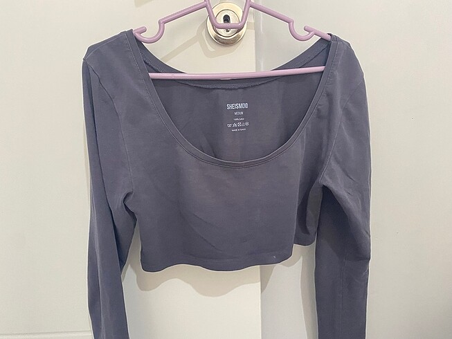 Oval yaka cotton kısa bluz füme