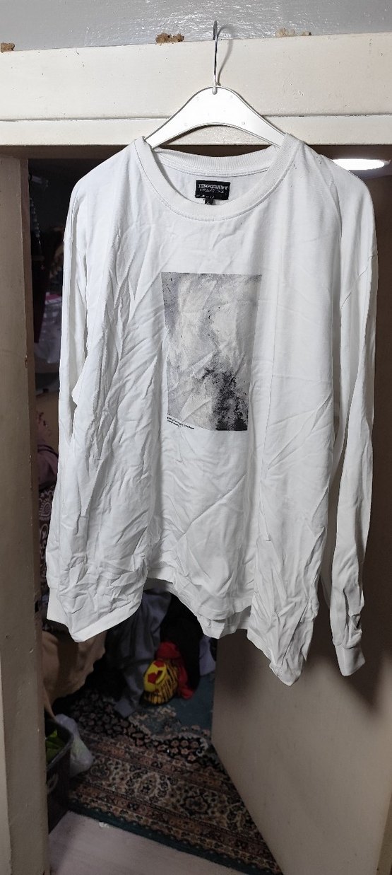 Erkek Beyaz Baskılı Keten Tişört - Görsel 3