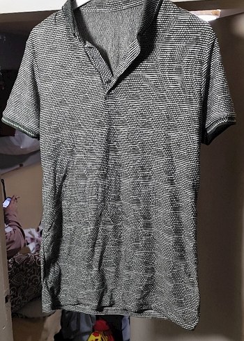 Gri Bağlama Desenli Kısa Kollu Polo Tişört - Görsel 2
